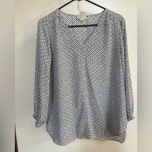 LOFT Grey, Burgundy & White Patterned Blouse